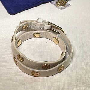 Tory Burch Double Wrap Logo Leather Bracelet- Blush Leather/Rose Gold